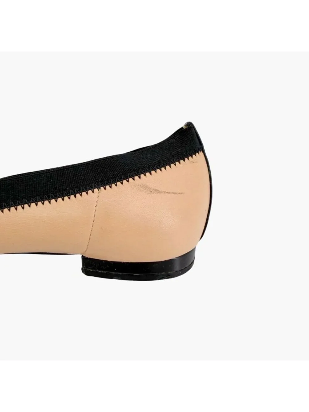 Chanel CC Cap Toe Ballet Flats Beige Black Leather Ruffle Size 39.5 US 8.5-9